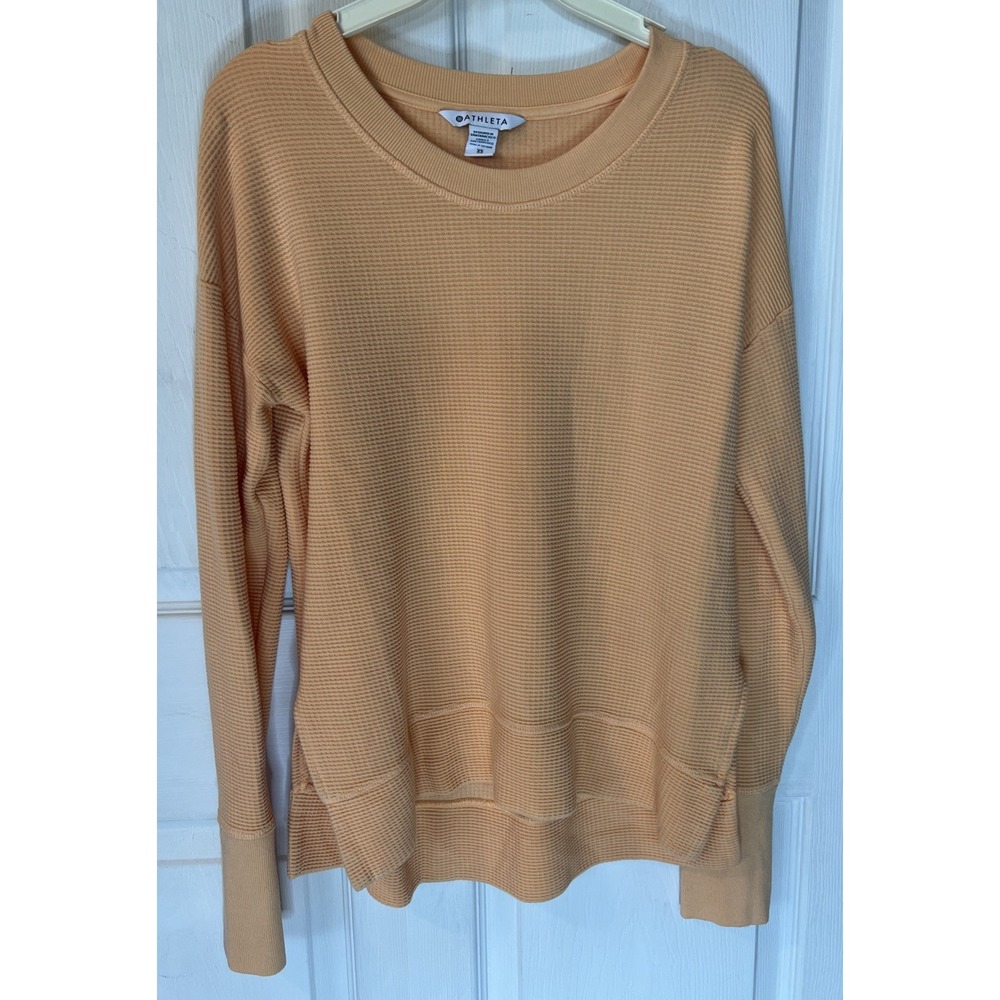 Athleta Coaster Luxe Waffle Lightweight Sweatshirt Peachy Orange Size XS